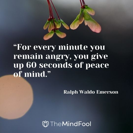 “For every minute you remain angry, you give up 60 seconds of peace of mind.” – Ralph Waldo Emerson