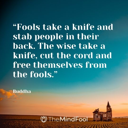 “Fools take a knife and stab people in their back. The wise take a knife, cut the cord and free themselves from the fools.” – Buddha