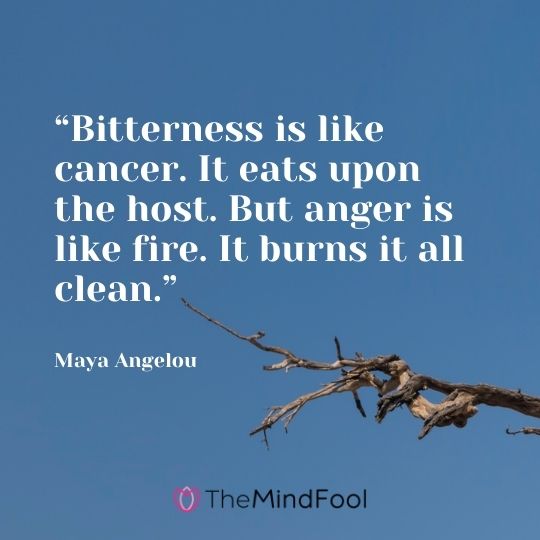 “Bitterness is like cancer. It eats upon the host. But anger is like fire. It burns it all clean.” – Maya Angelou